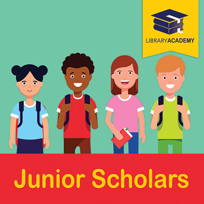 illustration of four children representing Junior Scholars at the Library