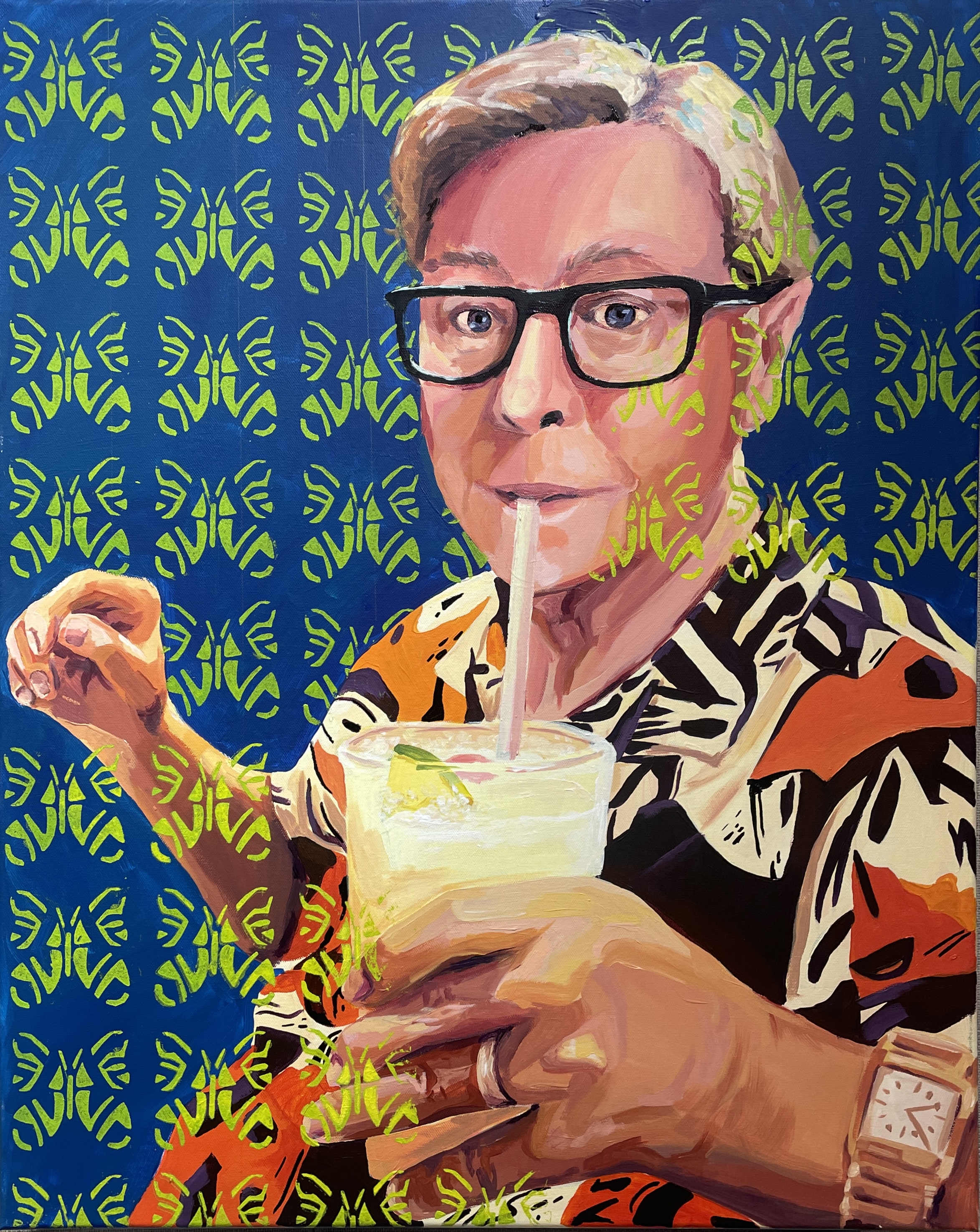 Painting of a person drinking lemonade