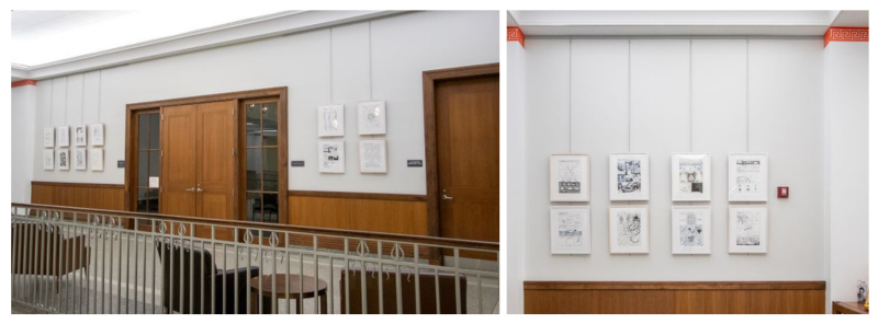 Two photos showing the exhibition space on the second floor