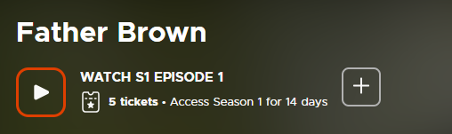 Screenshot. Reads: Father Brown. Five tickets for access to season 1 for 14 days.